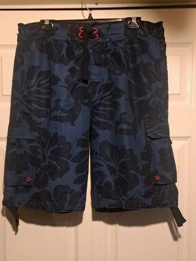 H&M- Men's Black /Blue Stylish Swim Shorts with White Mesh Lining Loose Baggy